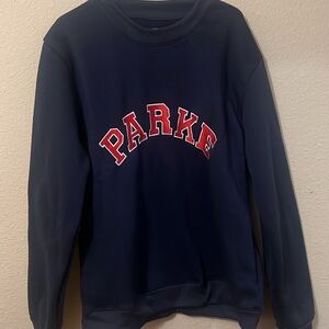 Navy Sweatshirt with Red Lettering
